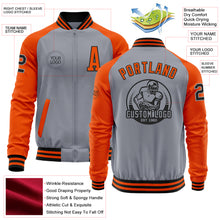 Load image into Gallery viewer, Custom Gray Black-Orange Bomber Varsity Letterman Two Tone Zipper Jacket
