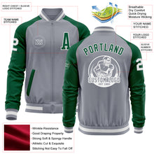 Load image into Gallery viewer, Custom Gray White-Kelly Green Varsity Letterman Two Tone Zipper Jacket
