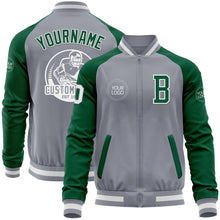 Load image into Gallery viewer, Custom Gray White-Kelly Green Varsity Letterman Two Tone Zipper Jacket
