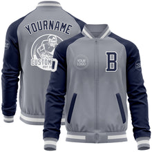 Load image into Gallery viewer, Custom Gray White-Navy Varsity Letterman Two Tone Zipper Jacket
