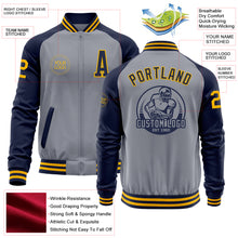 Load image into Gallery viewer, Custom Gray Gold-Navy Varsity Letterman Two Tone Zipper Jacket
