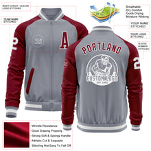 Load image into Gallery viewer, Custom Gray White-Crimson Varsity Letterman Two Tone Zipper Jacket
