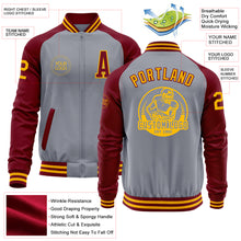 Load image into Gallery viewer, Custom Gray Gold-Crimson Varsity Letterman Two Tone Zipper Jacket
