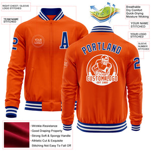 Custom Orange Royal-White Bomber Varsity Letterman Zipper Jacket