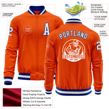 Load image into Gallery viewer, Custom Orange White-Royal Bomber Varsity Letterman Zipper Jacket
