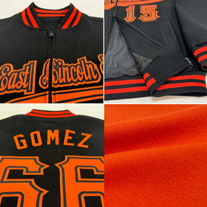 Custom Orange White-Navy Bomber Varsity Letterman Zipper Jacket