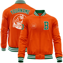 Load image into Gallery viewer, Custom Orange Kelly Green-White Bomber Varsity Letterman Zipper Jacket
