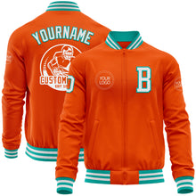 Load image into Gallery viewer, Custom Orange White-Aqua Bomber Varsity Letterman Zipper Jacket
