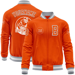 Custom Orange White-Gray Bomber Varsity Letterman Zipper Jacket