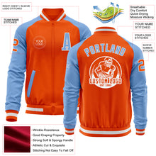 Load image into Gallery viewer, Custom Orange White-Light Blue Bomber Varsity Letterman Two Tone Zipper Jacket
