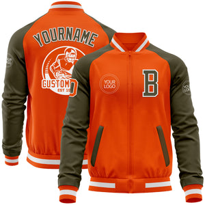 Custom Orange White-Olive Bomber Varsity Letterman Two Tone Zipper Jacket