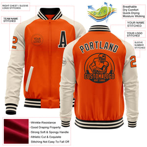 Custom Orange Black-Cream Bomber Varsity Letterman Two Tone Zipper Jacket