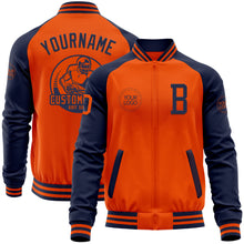 Load image into Gallery viewer, Custom Orange Navy Bomber Varsity Letterman Two Tone Zipper Jacket
