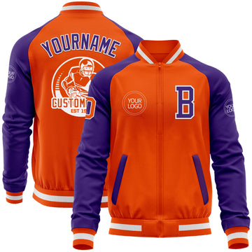 Custom Orange White-Purple Bomber Varsity Letterman Two Tone Zipper Jacket