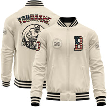 Load image into Gallery viewer, Custom Cream Vintage USA Flag-Black Bomber Varsity Letterman Zipper Jacket
