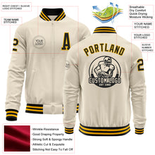 Load image into Gallery viewer, Custom Cream Black-Gold Bomber Varsity Letterman Zipper Jacket
