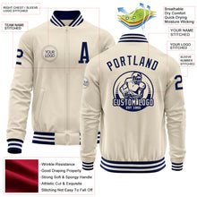 Load image into Gallery viewer, Custom Cream Navy-White Bomber Varsity Letterman Zipper Jacket
