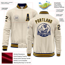 Load image into Gallery viewer, Custom Cream Navy-Gold Bomber Varsity Letterman Zipper Jacket
