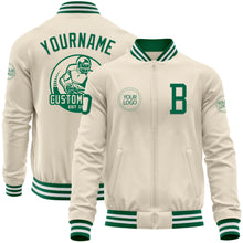 Load image into Gallery viewer, Custom Cream Kelly Green-White Bomber Varsity Letterman Zipper Jacket
