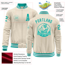 Load image into Gallery viewer, Custom Cream Aqua-White Bomber Varsity Letterman Zipper Jacket
