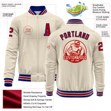 Load image into Gallery viewer, Custom Cream Red Royal-White Bomber Varsity Letterman Zipper Jacket
