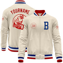 Load image into Gallery viewer, Custom Cream Red Royal-White Bomber Varsity Letterman Zipper Jacket
