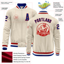 Load image into Gallery viewer, Custom Cream Royal Red-White Bomber Varsity Letterman Zipper Jacket
