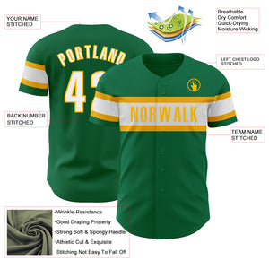 Custom Kelly Green White-Gold Authentic Baseball Jersey