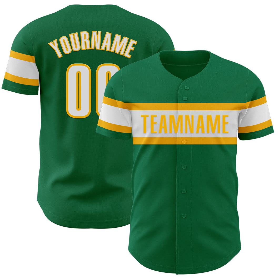 Custom Kelly Green White-Gold Authentic Baseball Jersey