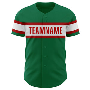 Custom Kelly Green White-Red Authentic Baseball Jersey