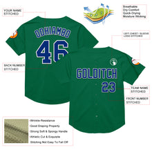 Load image into Gallery viewer, Custom Kelly Green Royal-White Mesh Authentic Throwback Baseball Jersey
