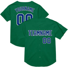 Load image into Gallery viewer, Custom Kelly Green Royal-White Mesh Authentic Throwback Baseball Jersey
