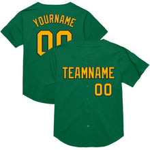 Load image into Gallery viewer, Custom Kelly Green Gold-Black Mesh Authentic Throwback Baseball Jersey
