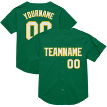 Load image into Gallery viewer, Custom Kelly Green White-Yellow Mesh Authentic Throwback Baseball Jersey
