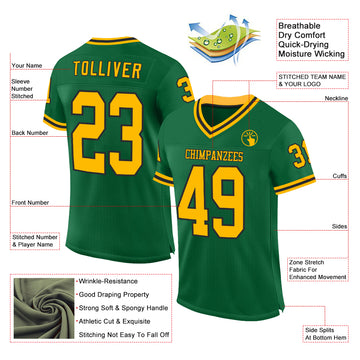 Custom Kelly Green Gold-Black Mesh Authentic Throwback Football Jersey