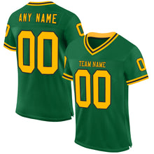 Load image into Gallery viewer, Custom Kelly Green Gold-Black Mesh Authentic Throwback Football Jersey
