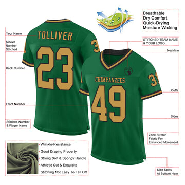 Custom Kelly Green Old Gold-Black Mesh Authentic Throwback Football Jersey