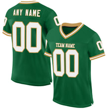 Load image into Gallery viewer, Custom Kelly Green White-Old Gold Mesh Authentic Throwback Football Jersey
