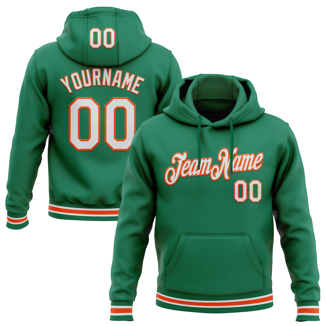 Custom Stitched Kelly Green White-Orange Sports Pullover Sweatshirt Hoodie