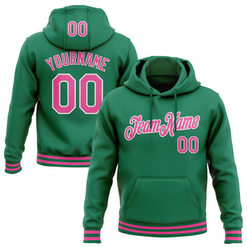 Custom Stitched Kelly Green Pink-White Sports Pullover Sweatshirt Hoodie