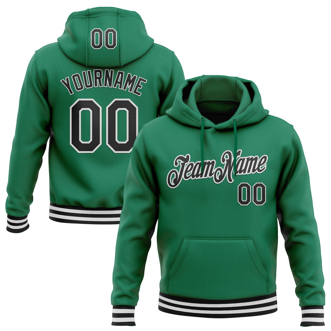 Custom Stitched Kelly Green Black-White Sports Pullover Sweatshirt Hoodie