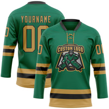 Load image into Gallery viewer, Custom Kelly Green Old Gold-Black Hockey Lace Neck Jersey
