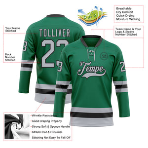 Custom Kelly Green Gray-Black Hockey Lace Neck Jersey