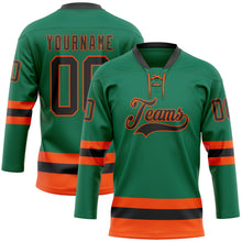 Load image into Gallery viewer, Custom Kelly Green Black-Orange Hockey Lace Neck Jersey
