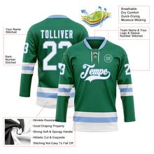 Load image into Gallery viewer, Custom Kelly Green White-Light Blue Hockey Lace Neck Jersey
