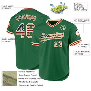 Custom Kelly Green Vintage USA Flag Cream-Red Authentic Throwback Baseball Jersey