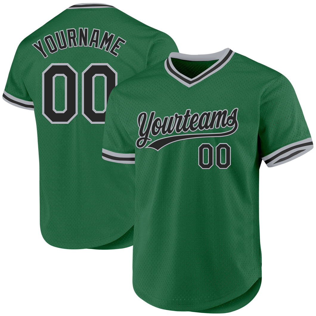 Custom Kelly Green Black-Gray Authentic Throwback Baseball Jersey