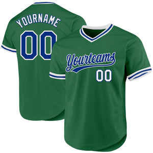 Custom Kelly Green Royal-White Authentic Throwback Baseball Jersey