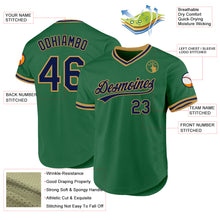 Load image into Gallery viewer, Custom Kelly Green Navy-Old Gold Authentic Throwback Baseball Jersey
