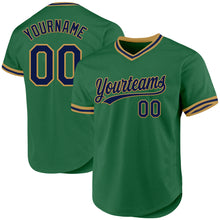 Load image into Gallery viewer, Custom Kelly Green Navy-Old Gold Authentic Throwback Baseball Jersey
